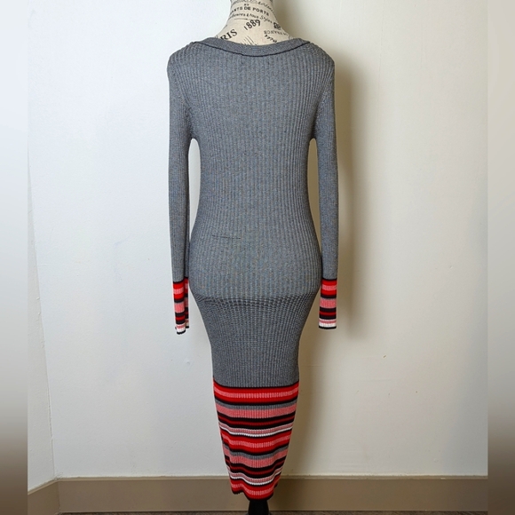 Stretchy Long Sleeve Striped Fringe Dress - Picture 2 of 5